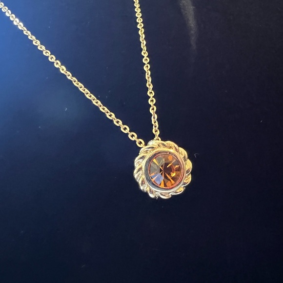 Jewelry - Citrine Colored Gem Pendant on Gold Tone Chain